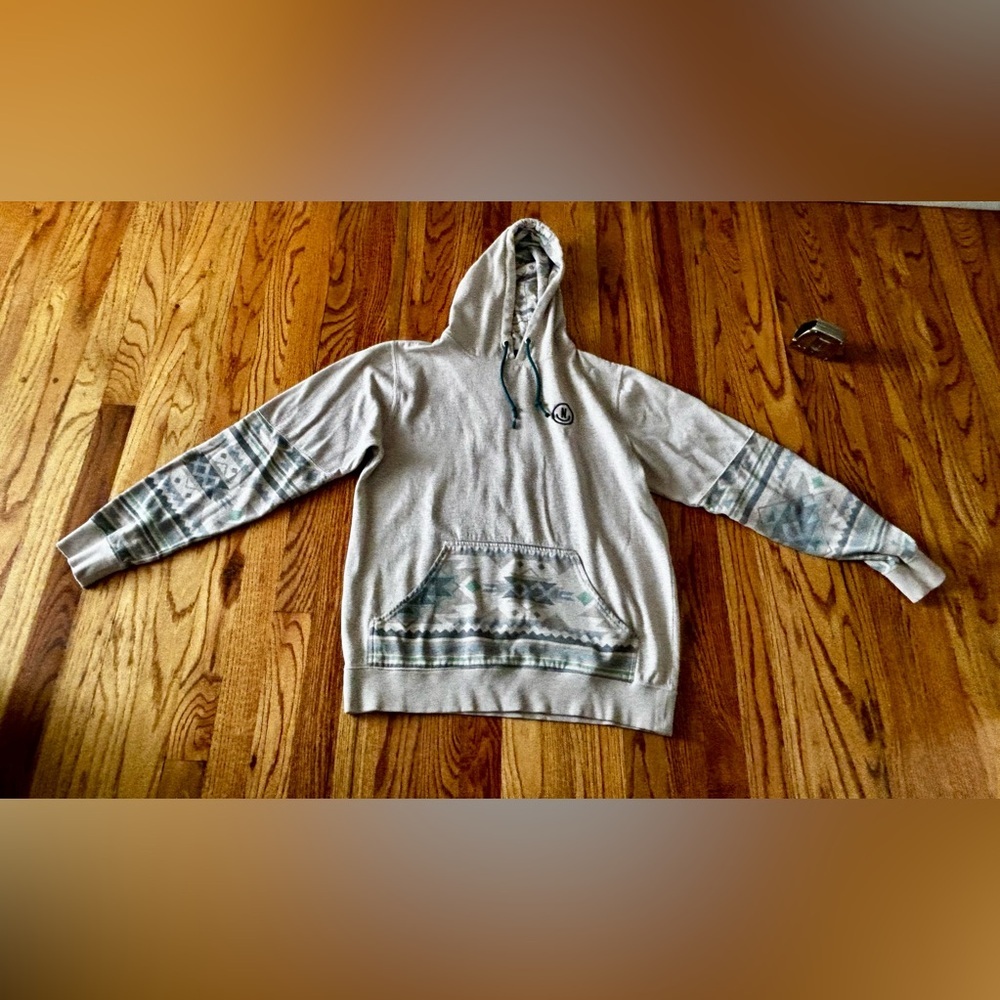 Neff Gray and Teal Aztec Patterned Hoodie - Medium - Picture 2 of 10
